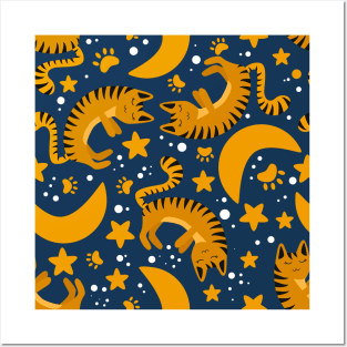 Sleeping Cat in Space Pattern Posters and Art